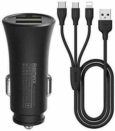 Remax Vanguard Series RCC-236 Зарядно за кола 12W 2.4Спецификация с Портове: 2xUSB заедно с Кабел Micro-USB / Type-C Черен Цвят
