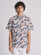 Short Sleeve Cotton Shirt Floral Beige