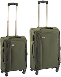 Explorer Luggage 15904 Travel Suitcases Fabric Khaki Maximum Height 68cm with 4 Wheels Set of 2pcs