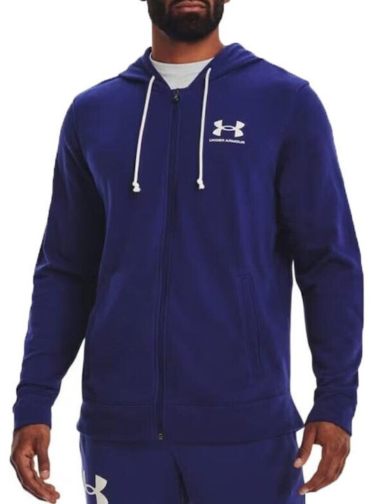 Under Armour Rival Terry Men's Sweatshirt Jacket with Hood and Pockets Navy Blue