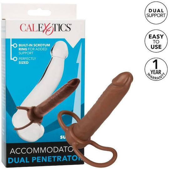 Calexotics Accomodator Dual Penetrator με Dildo 13cm σε Καφέ Χρώμα