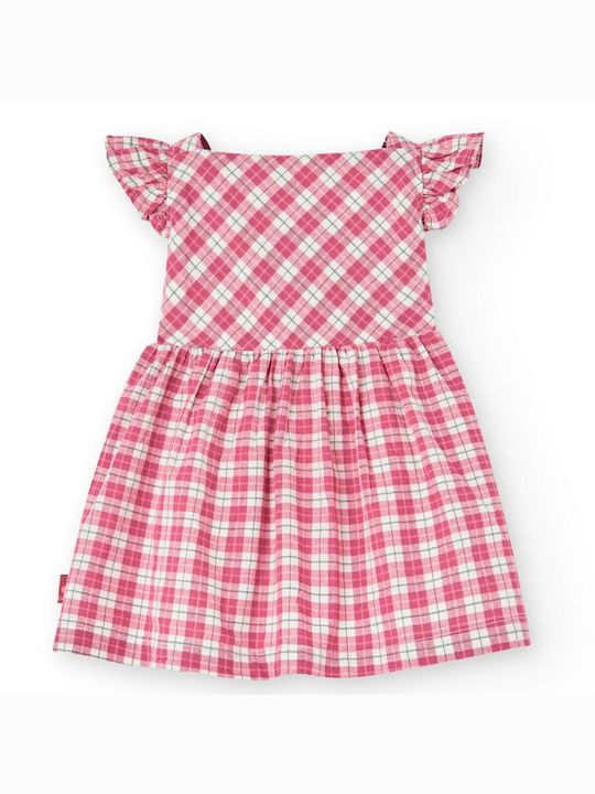 Boboli Παιδικό Φόρεμα Σετ με Αξεσουάρ Καρό Αμάνικο Ροζ