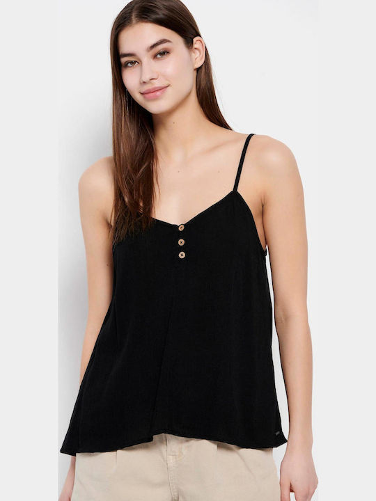 FBL007-11617 Women's Athletic Blouse with Straps with V Neckline Black