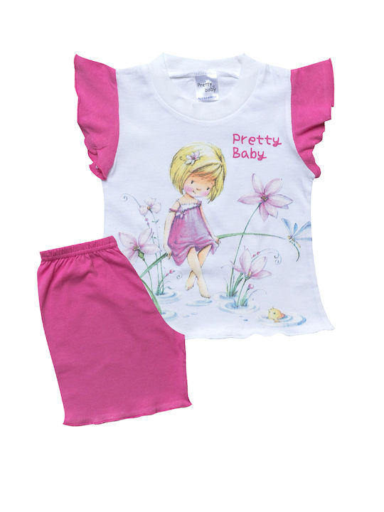 Pretty Baby Set Top & Bottom Kids Summer Cotton Pyjamas Fuchsia