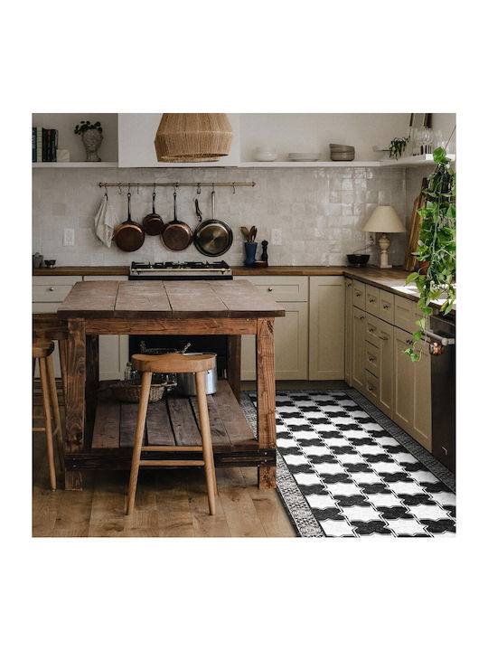 Ango Marble Chess Χαλάκι Κουζίνας Διάδρομος Αδιάβροχο με Αντιολισθητικό Υπόστρωμα Μαύρο 50x240εκ.