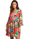 Summer Mini Dress Wrap with Ruffles Multicolour
