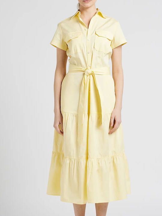 Ralph Lauren Midi All Day Φόρεμα Βαμβακερό με Κουμπιά Κίτρινο