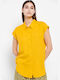 Funky Buddha Women's Monochrome Sleeveless Shirt Yellow