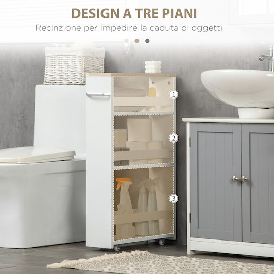 Kleankin 838-279V00WT Επιδαπέδια Ραφιέρα Μπάνιου Ξύλινη με 3 Ράφια 48x15x80cm