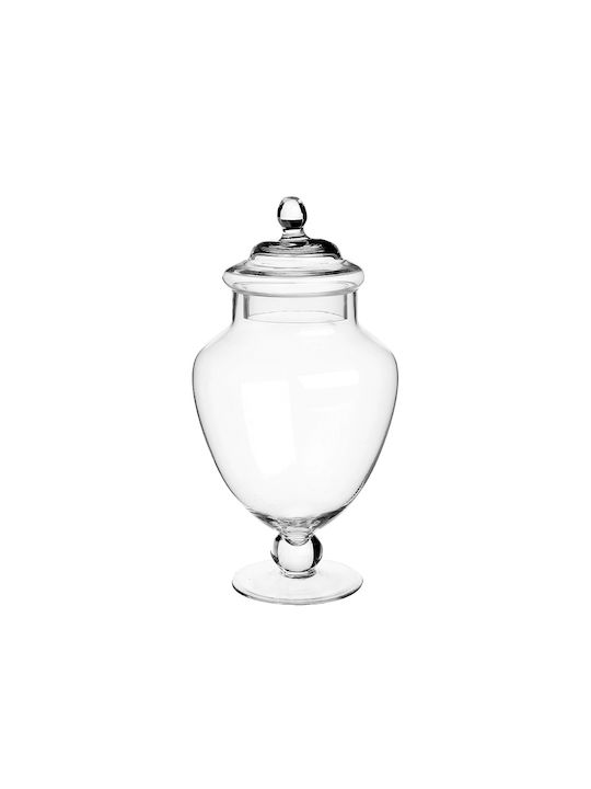 Spitishop Glass Sweet Jar Glass with Cap and Foot 15.5x15.5x30.5cm Transparent