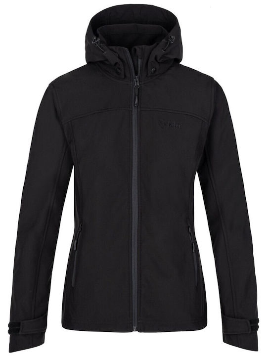 Kilpi Ravia Women's Short Sports Softshell Jacket Waterproof and Windproof for Winter with Hood Black