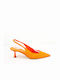 Sante Leather Pointed Toe Orange Medium Heels with Strap