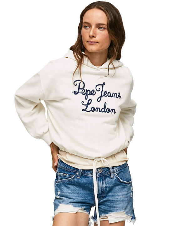Pepe Jeans Mica Women's Cropped Hooded Sweatshirt Beige