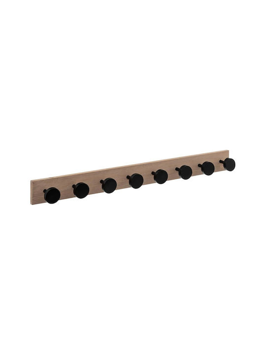 5Five Vintage Wooden Wall Hanger 8 Hooks Black 80x6.5x8cm