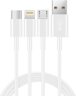 Ancus Flow E44 Regular USB to Lightning / Type-C / micro USB Cable 3A Λευκό 1m