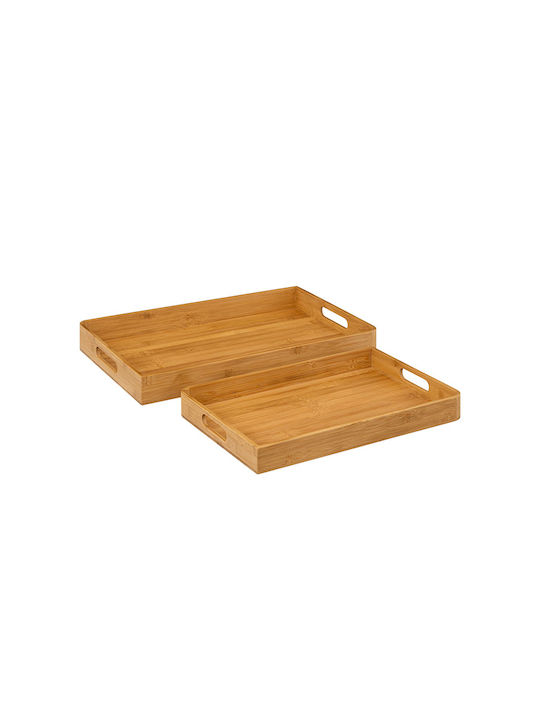 Spitishop Rectangular Wooden Serving Tray with Handles Brown 2pcs 189700