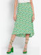 Funky Buddha High Waist Midi Skirt Floral in Green color