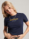 Superdry Code Graphic Damen Crop T-Shirt Marineblau