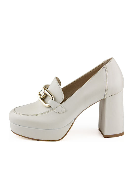 Ragazza Leather Heels with Chunky High Heel White