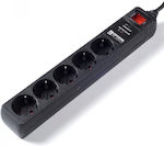 Crystal Audio CP5-1300-70B Πολύπριζο Ασφαλείας 5 Θέσεων με Διακόπτη και Καλώδιο 1.5m Μαύρο