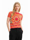 Desigual Damen Pullover Baumwolle Gestreift Orange 23SWTKAD-7002