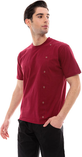 IdealPress Blouse Chef Cotton Male Burgundy with Short Sleeve T-Chef