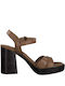 Tamaris Leather Women's Sandals with Chunky High Heel Camel