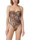 Guess Strapless One-Piece Swimsuit Animal Print Brown