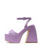 Carrano Leather Women's Sandals with Chunky High Heel In Purple Colour