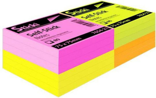 Sticki Sticky Note Pads in Cube Sticki Neon 7.5x7.5cm Set of 12pcs