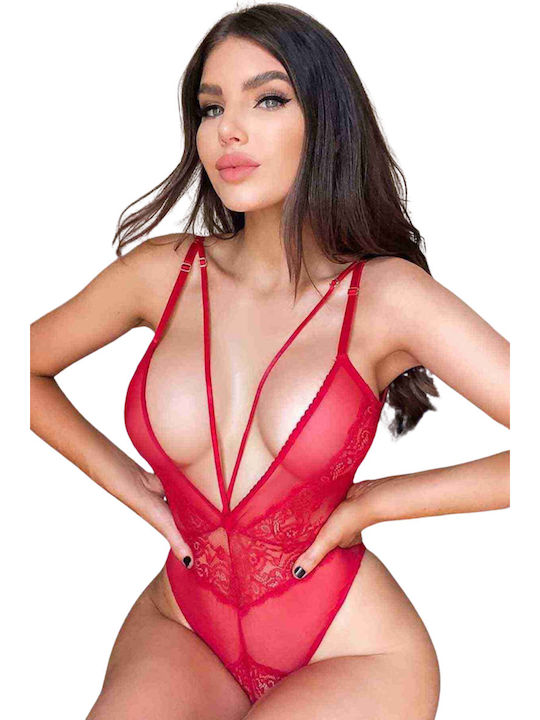 Merry See Sexy Κορμάκι με Διαφάνεια Sexy Body Κόκκινο