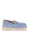 Leather Women's Loafers in Light Blue Color