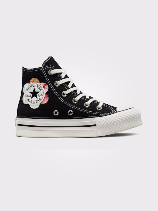 Converse Παιδικά Sneakers High Chuck Taylor All Star EVA Lift Platform Crafted Patchwork για Κορίτσι Black / Sunrise Pink
