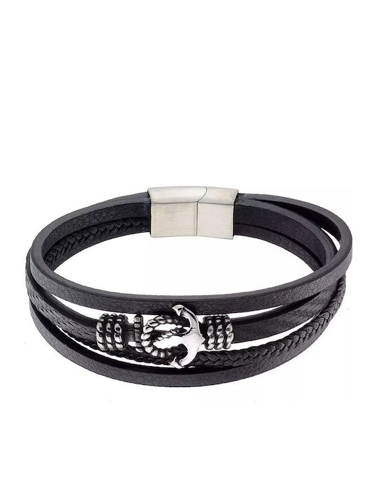 Oxzen Men's Bracelet with Anchor Design Made of Leather 22cm