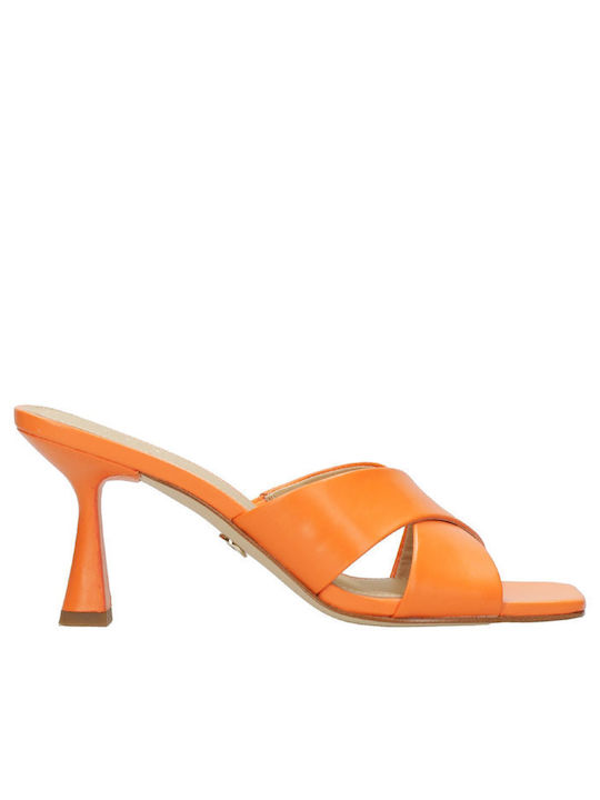 Michael Kors Leather Women's Sandals with Thin High Heel In Orange Colour