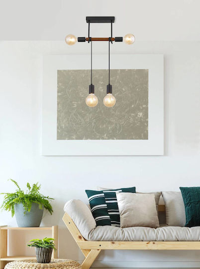 Globo Lighting Heinrich Pendant Light Black Rail for 4 Bulbs E27 39x6x100cm