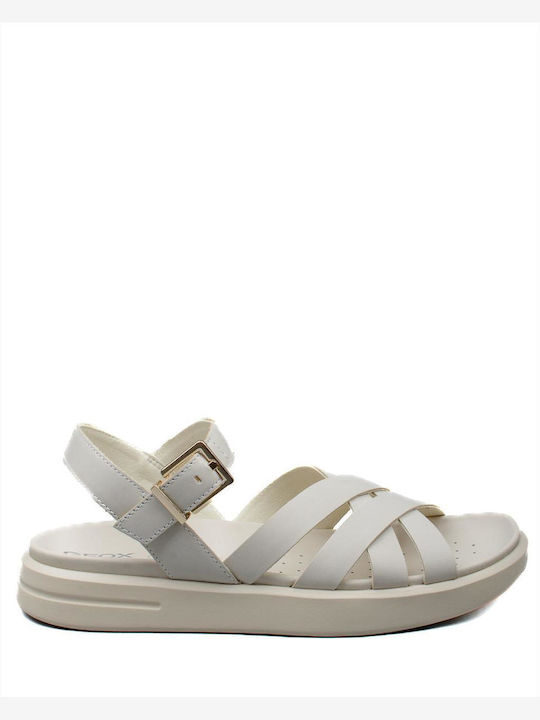 Geox Leather Women's Flat Sandals Anatomic In White Colour