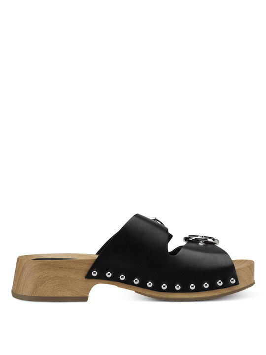 Tamaris Leather Women's Flat Sandals In Black Colour