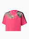 Kinder-Crop-Top Kurzarm Fuchsie Graphic
