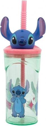 Stor Stitch Flowers Ποτήρι Νερού από Πλαστικό με Καλαμάκι 360ml 74869