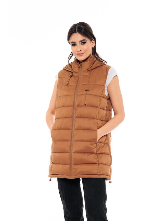 Biston -29 Women's Long Puffer Jacket for Winter with Hood Brown