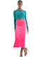 Mayra Σατέν Ψηλόμεση Midi Φούστα Hot Pink