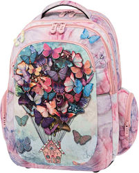 Polo Extra Butterflies Balloon Σχολική Τσάντα Πλάτης Δημοτικού σε Ροζ χρώμα Μ32 x Π28 x Υ46εκ