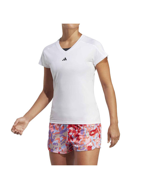 Adidas Damen Sport T-Shirt Schnell trocknend mit V-Ausschnitt Weiß
