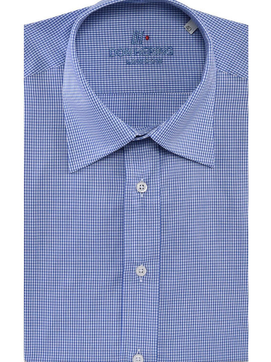 Cămașă cu carouri gingham, croială modernă Don Hering Sky Blue Carouri Bumbac Guler Clasic Carouri Toată Ziua, Business