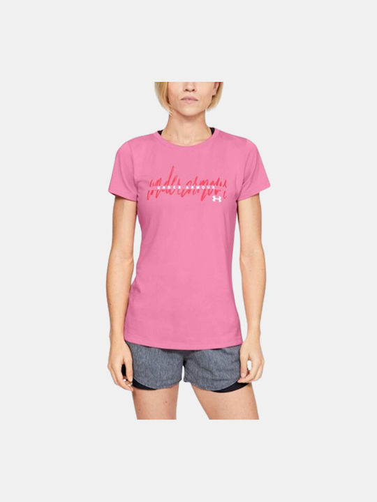 Under Armour Tech Script Graphic SSC Damen Sport T-Shirt Rosa