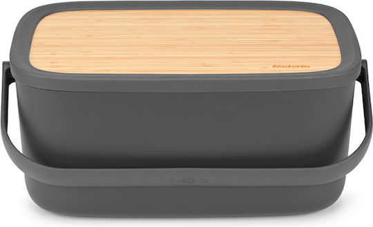 Brabantia Cradle-to-Cradle Bread Box with Lid made of Bamboo Dark Grey
