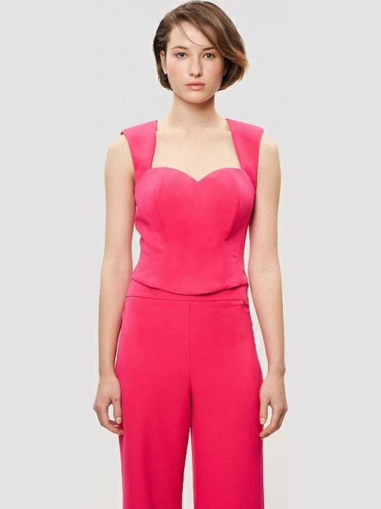 Damen Korsett Bluse Ärmellos Fuchsie