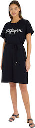 Tommy Hilfiger Midi Καλοκαιρινό All Day Φόρεμα Κοντομάνικο Navy Μπλε
