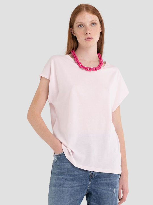 Replay Γυναικείο T-shirt Soft Pink με Στάμπα